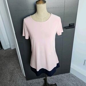 Nina Leonard Blush and Navy Short Sleeve Top